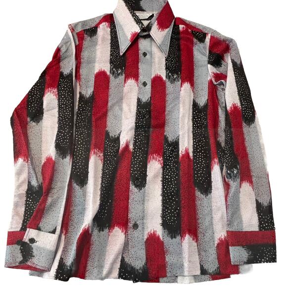 Vtg 70s Polyester Men’s Dress Shirt Long Sleeve Button Front Size M - Picture 3 of 7
